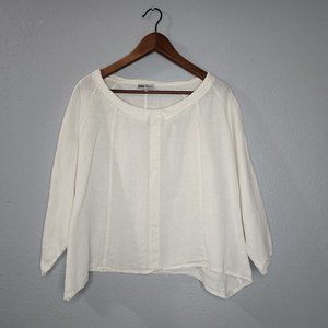 LIN Nature Womens Size 46 White Victorian Sheer Linen Dolman Blouse Top Batwing